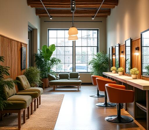 Modern salon interior with natural elements in Brooklyn