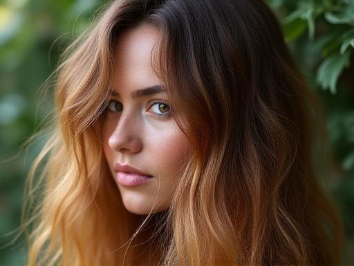 Nature inspired hair color with earthy tones and highlights